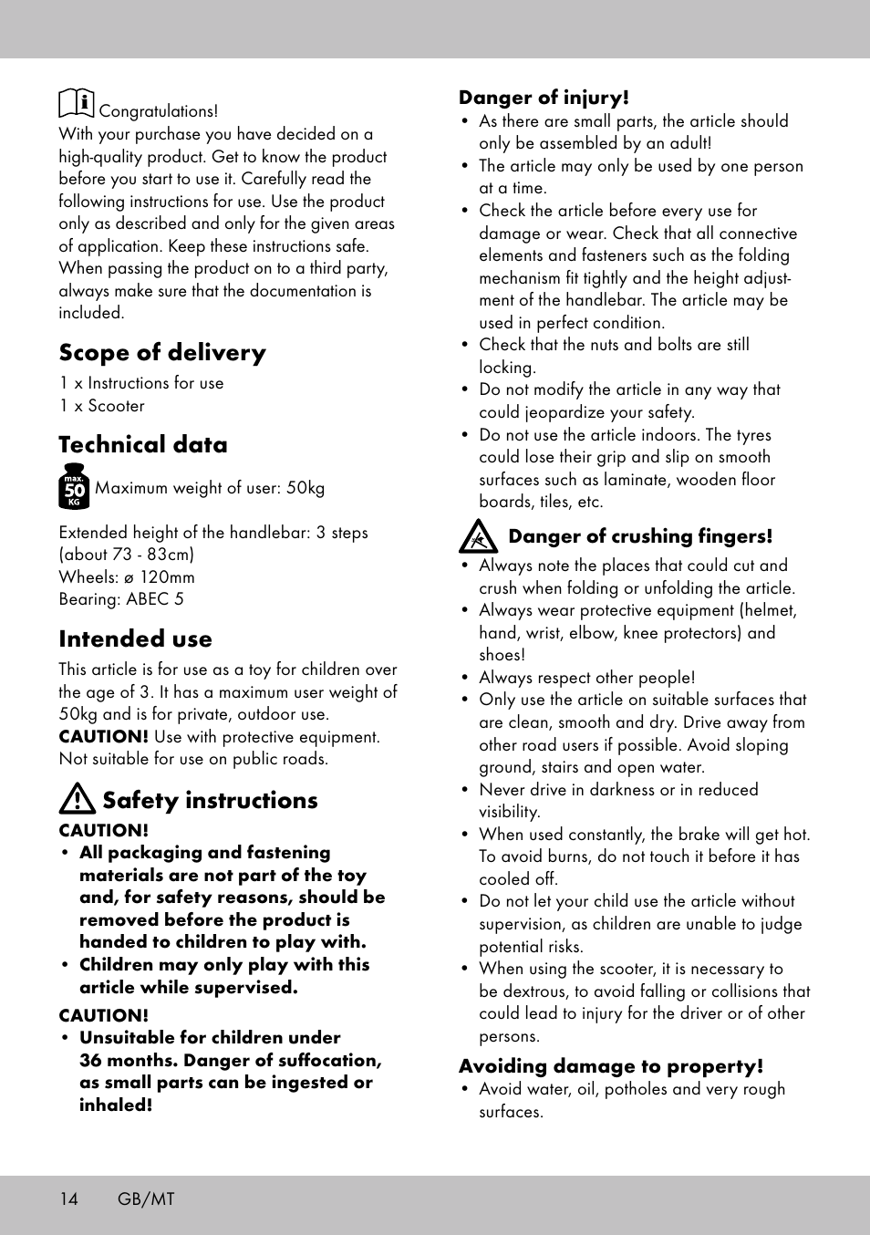 Scope of delivery, Technical data, Intended use | Safety instructions | Playtive Scooter User Manual | Page 12 / 18