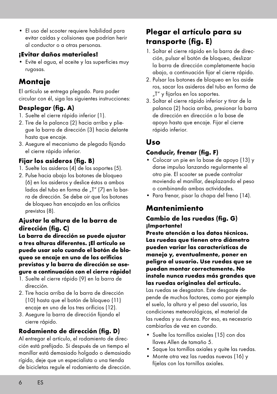 Montaje, Plegar el artículo para su transporte (fig. e), Mantenimiento | Playtive Scooter User Manual | Page 4 / 18