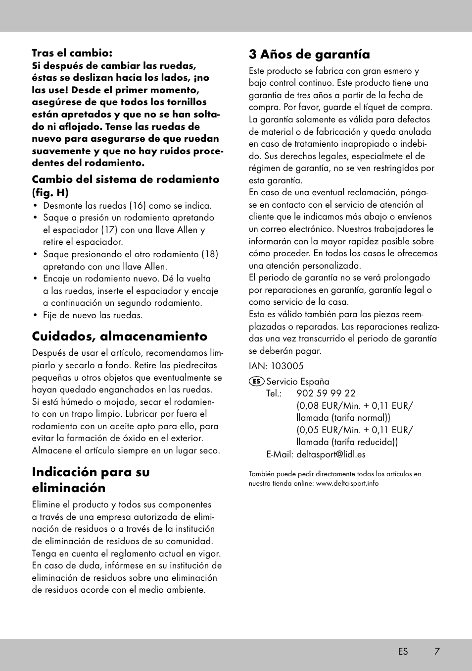 3 años de garantía, Cuidados, almacenamiento, Indicación para su eliminación | Playtive Scooter User Manual | Page 5 / 18