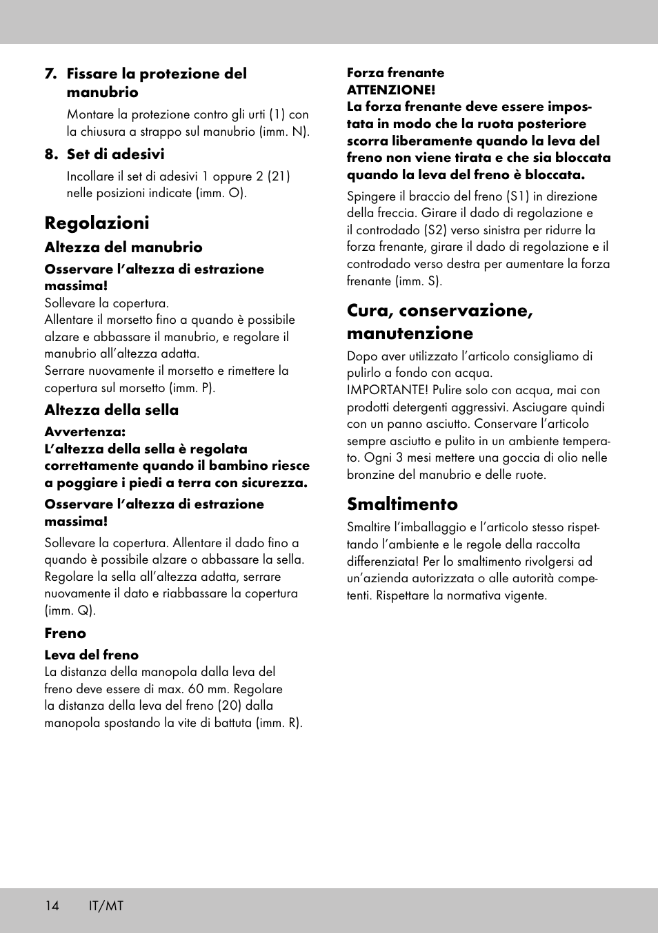 Cura, conservazione, manutenzione, Smaltimento, Regolazioni | Playtive Training Balance Bike LR-1703 User Manual | Page 12 / 26