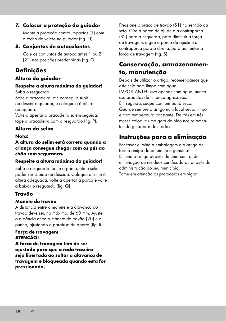 Conservação, armazenamen- to, manutenção, Instruções para a eliminação, Definições | Playtive Training Balance Bike LR-1703 User Manual | Page 16 / 26