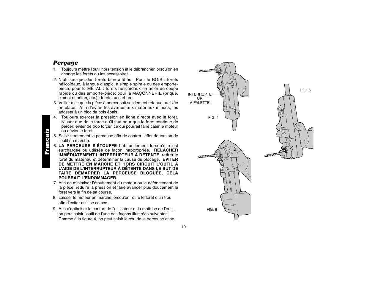 Français perçage | DeWalt DW160 User Manual | Page 12 / 24