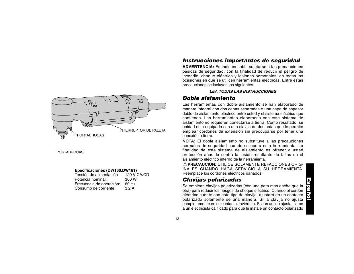 DeWalt DW160 User Manual | Page 15 / 24