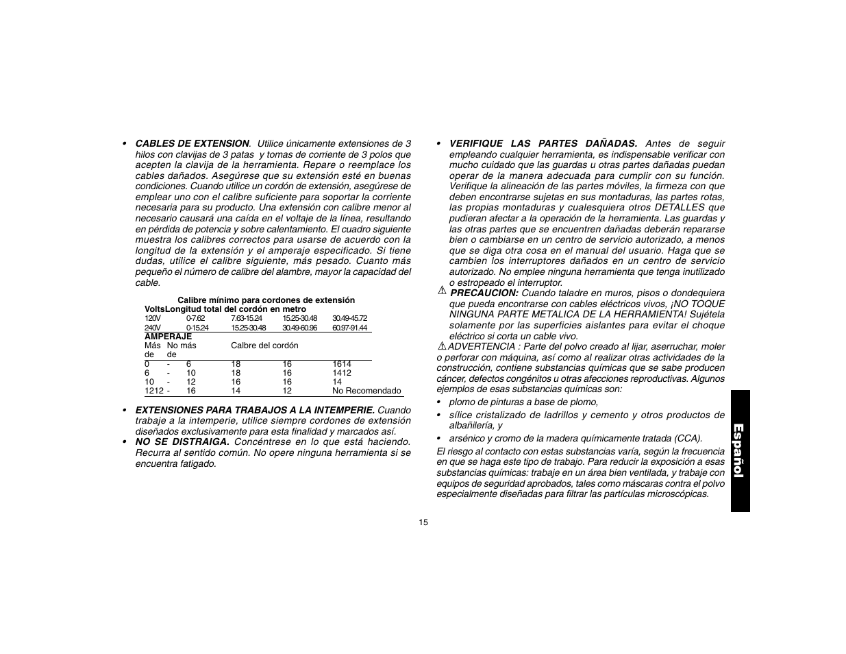 Español | DeWalt DW160 User Manual | Page 17 / 24