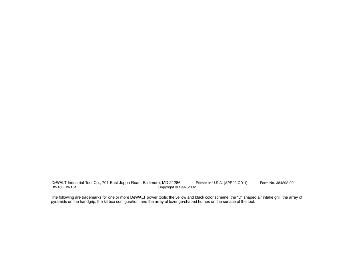DeWalt DW160 User Manual | Page 24 / 24