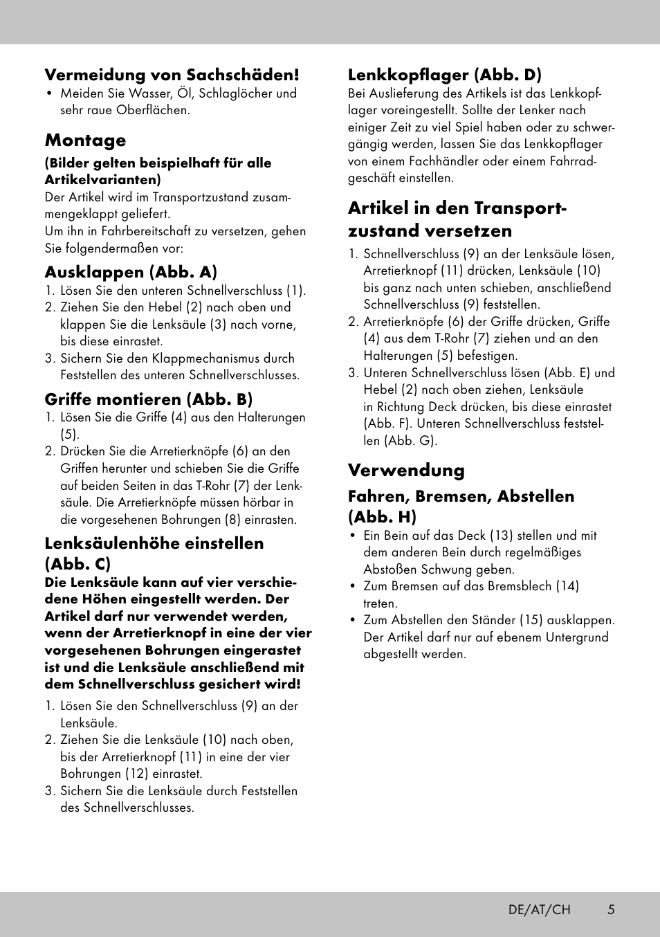 Montage, Artikel in den transport- zustand versetzen, Verwendung | Playtive Aluminium Scooter User Manual | Page 5 / 20