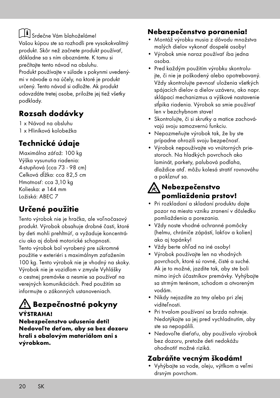 Rozsah dodávky, Technické údaje, Určené použitie | Bezpečnostné pokyny | Playtive Aluminium Scooter User Manual | Page 20 / 28