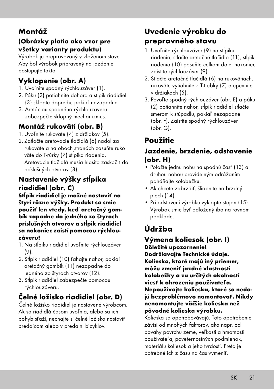 Montáž, Uvedenie výrobku do prepravného stavu, Použitie | Údržba | Playtive Aluminium Scooter User Manual | Page 21 / 28