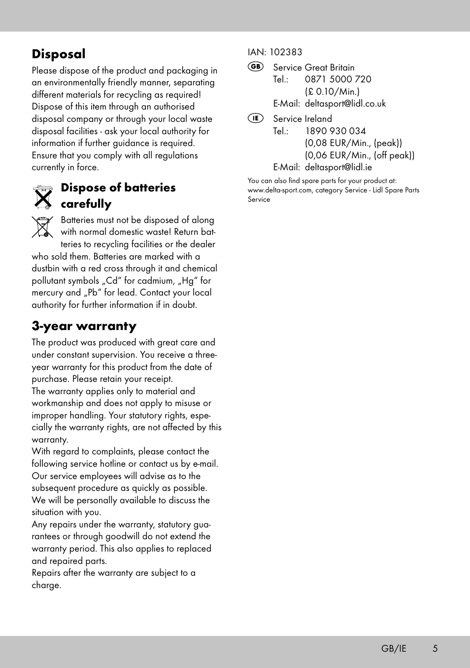 Disposal, Year warranty, Dispose of batteries carefully | Playtive WOODEN ROAD SET User Manual | Page 5 / 21