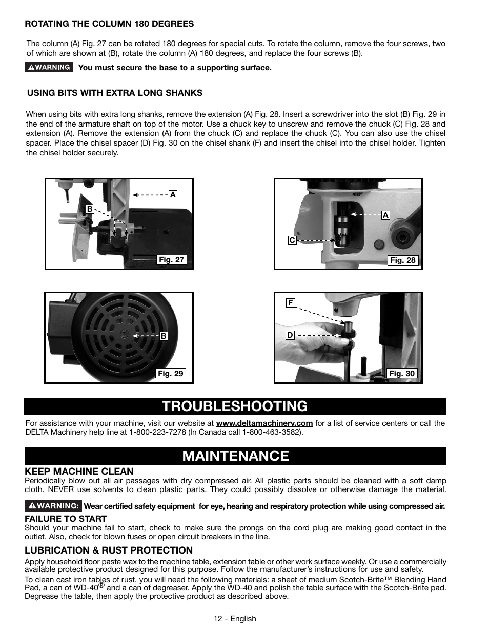Maintenance, Troubleshooting | Delta 14-65l User Manual | Page 12 / 40