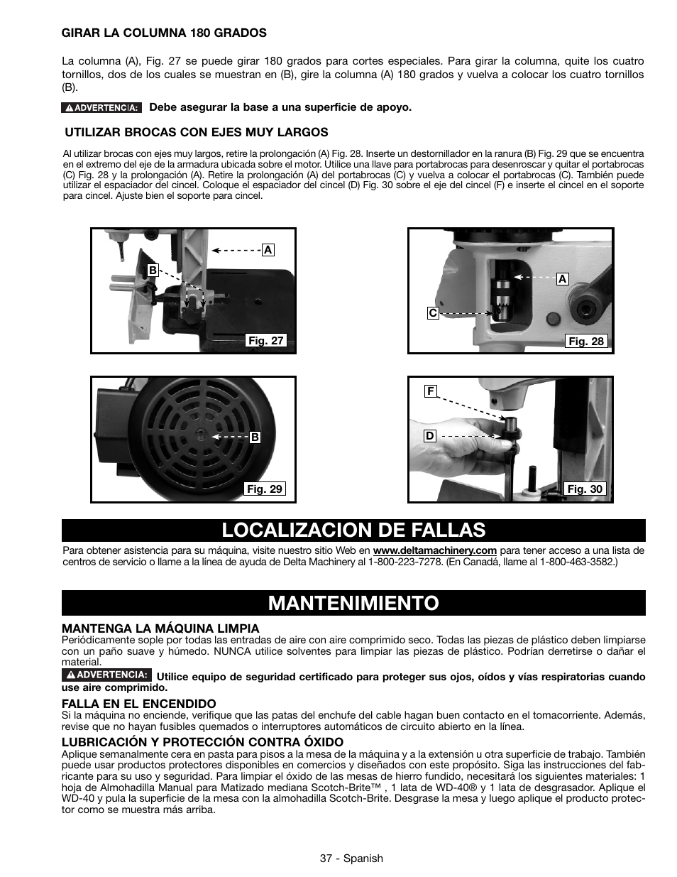 Mantenimiento localizacion de fallas | Delta 14-65l User Manual | Page 37 / 40