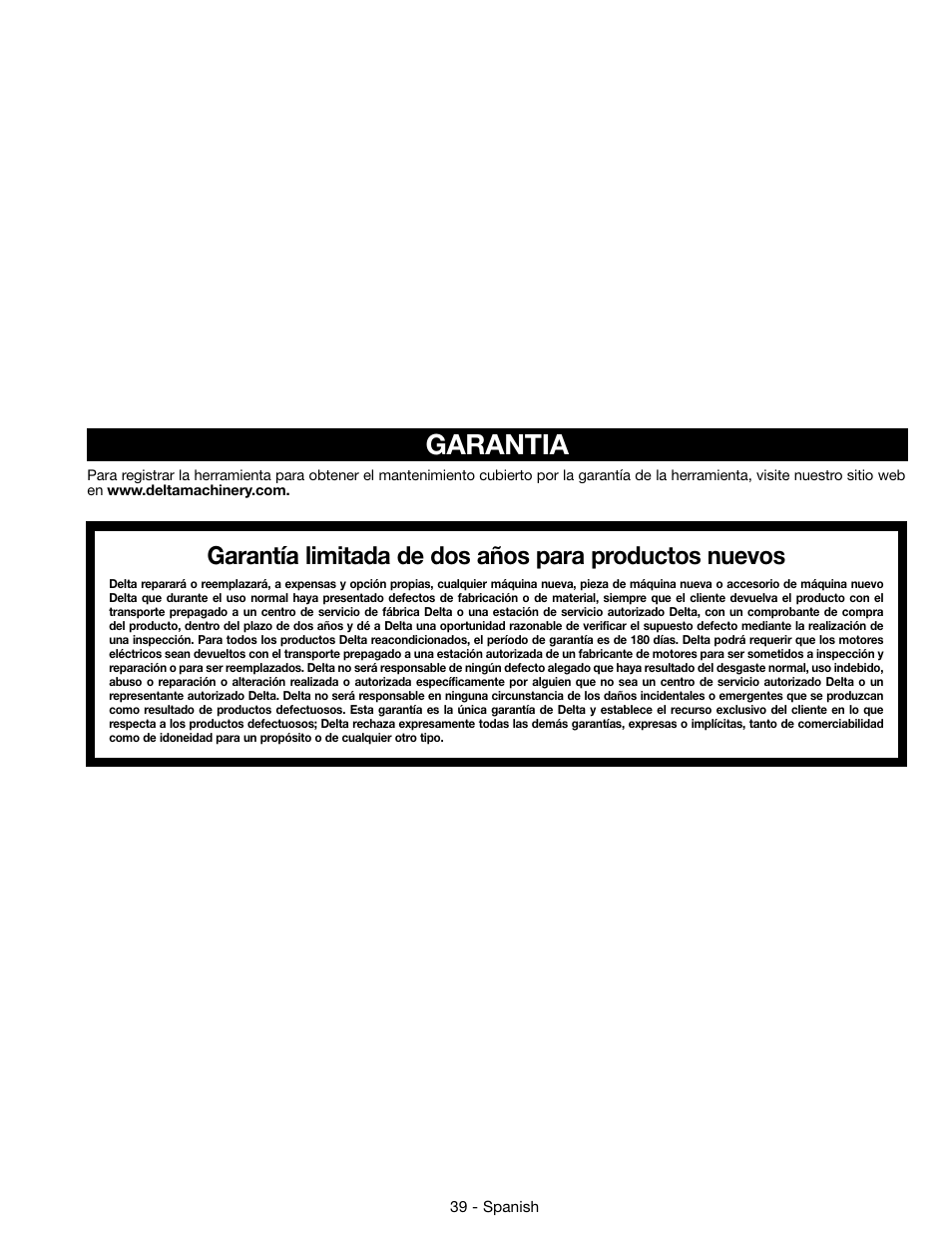 Garantia | Delta 14-65l User Manual | Page 39 / 40