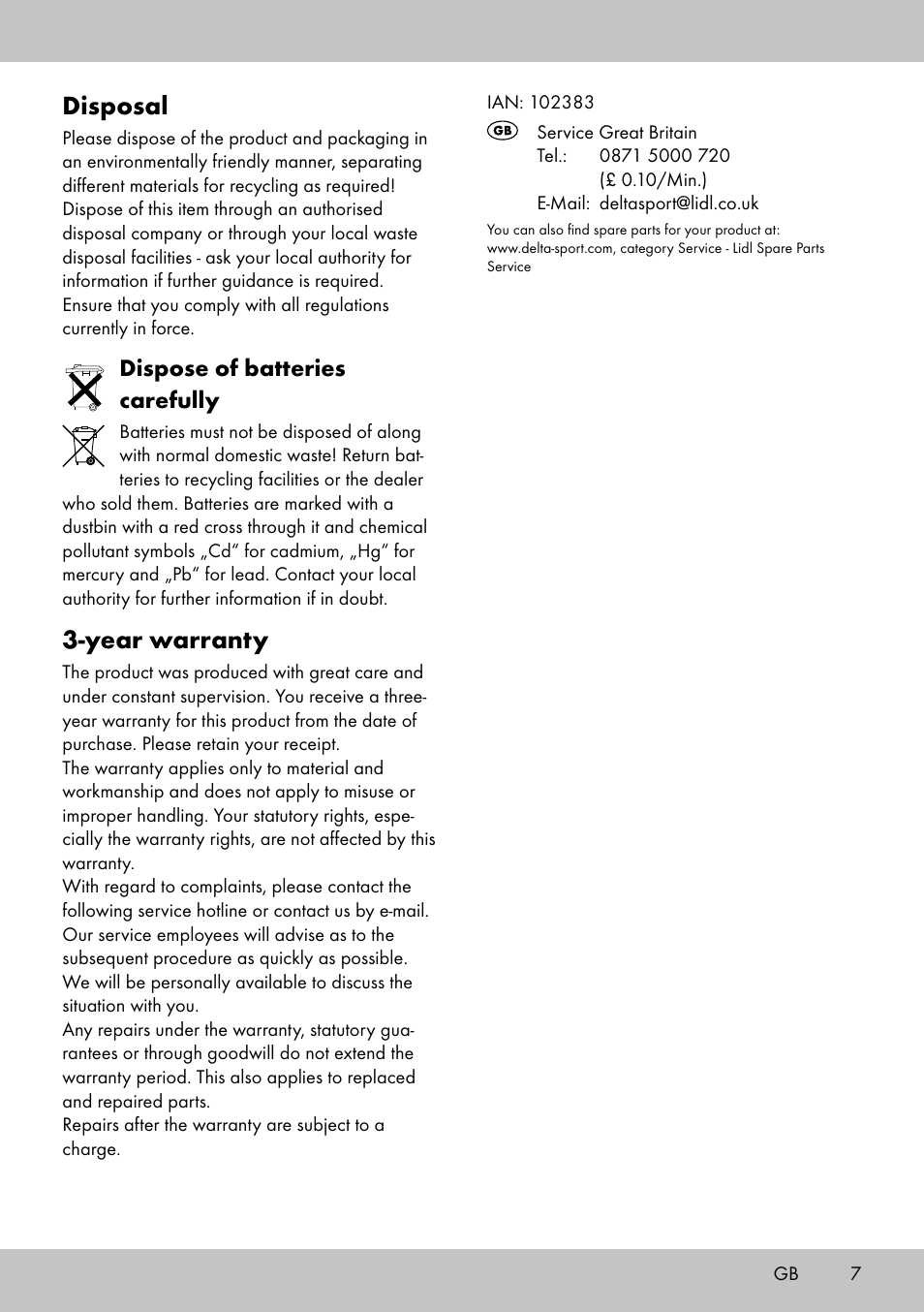 Disposal, Year warranty, Dispose of batteries carefully | Playtive WOODEN ROAD SET User Manual | Page 7 / 13