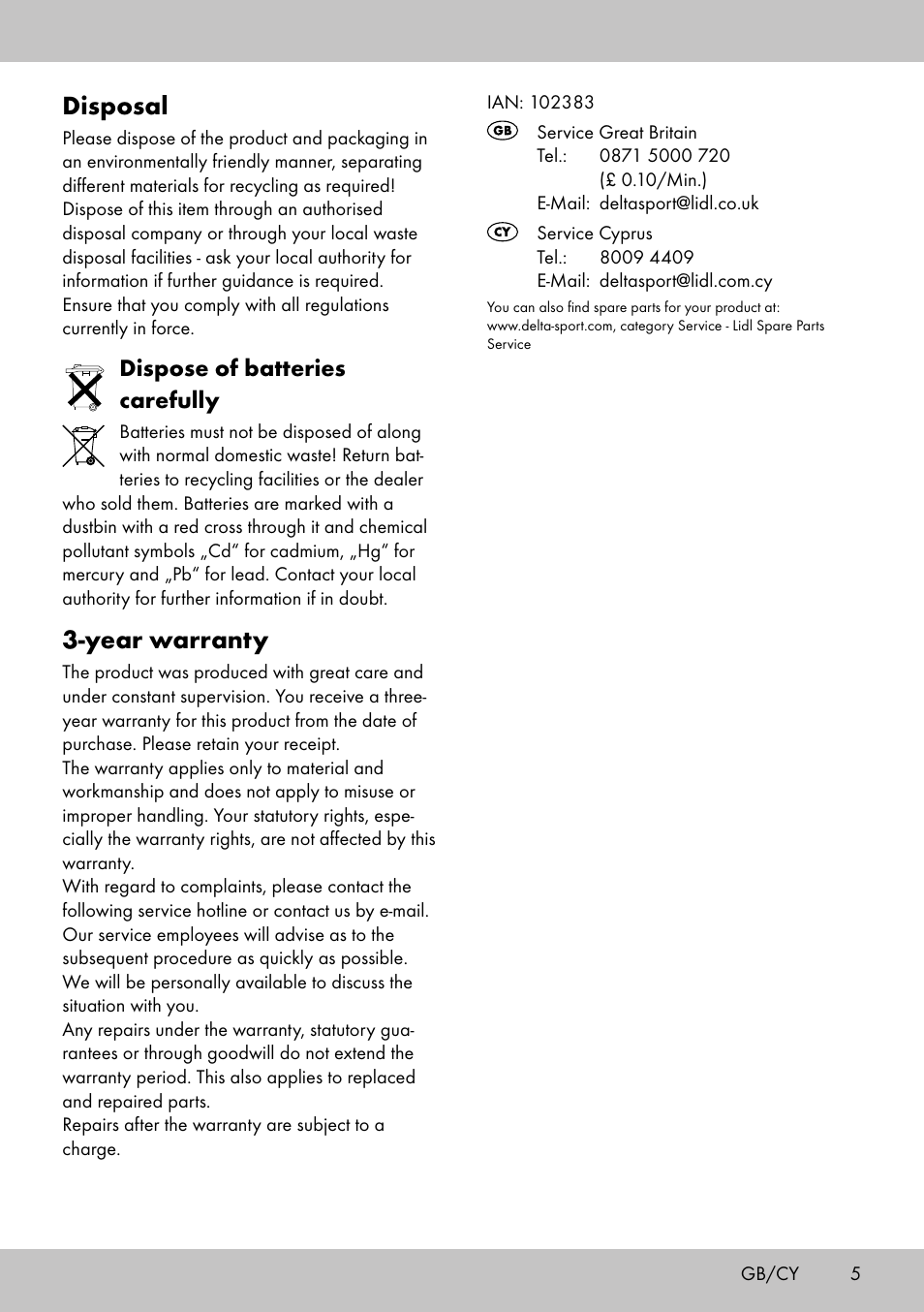 Disposal, Year warranty, Dispose of batteries carefully | Playtive WOODEN ROAD SET User Manual | Page 5 / 21