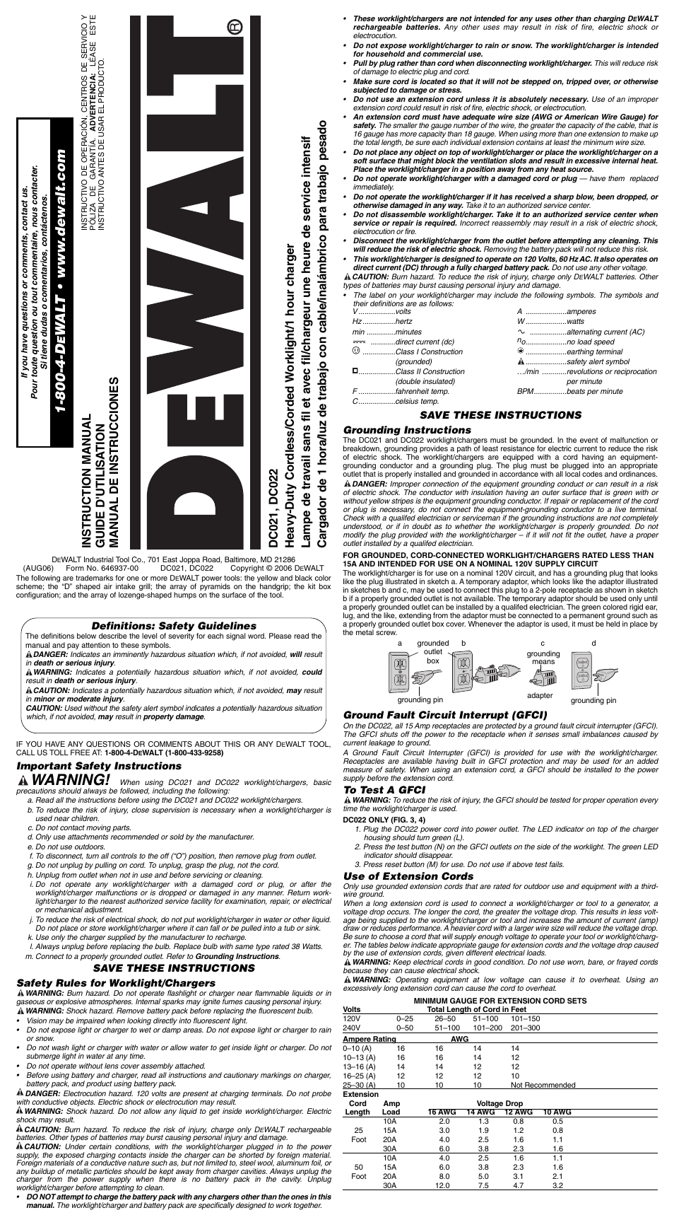 DeWalt DC022 User Manual | 7 pages