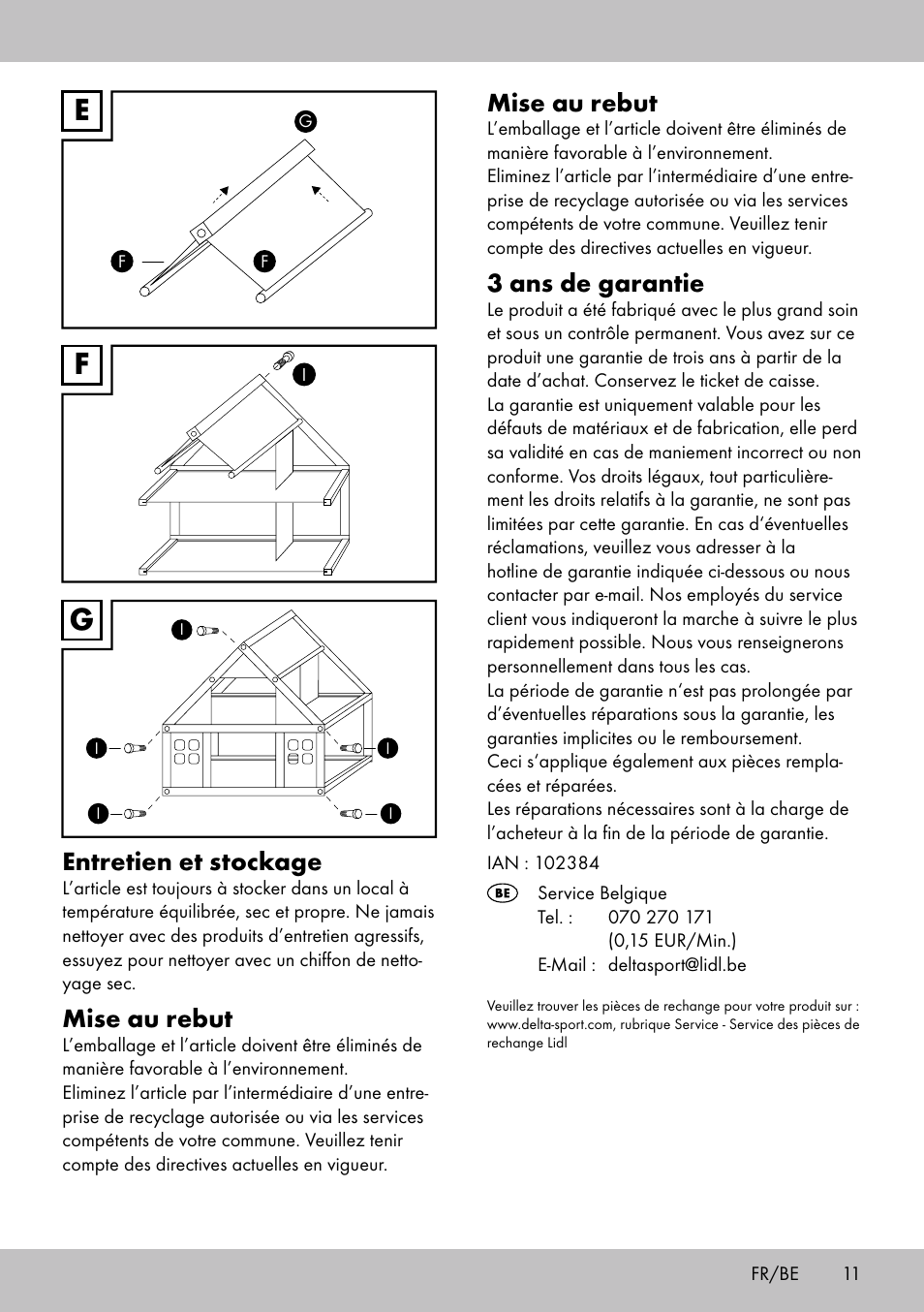 Fe g, Mise au rebut, 3 ans de garantie | Entretien et stockage | Playtive Doll‘s House User Manual | Page 11 / 16