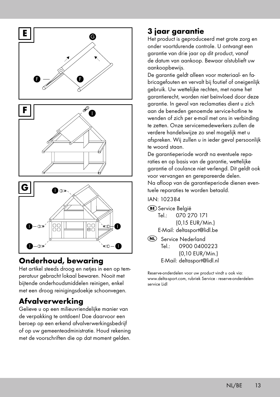 Fe g, 3 jaar garantie, Onderhoud, bewaring | Afvalverwerking | Playtive Doll‘s House User Manual | Page 13 / 16