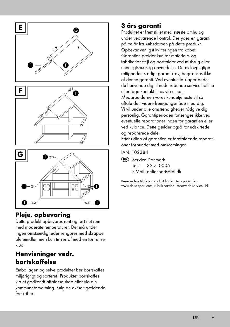 Fe g, 3 års garanti, Pleje, opbevaring | Henvisninger vedr. bortskaffelse | Playtive Doll‘s House User Manual | Page 9 / 16