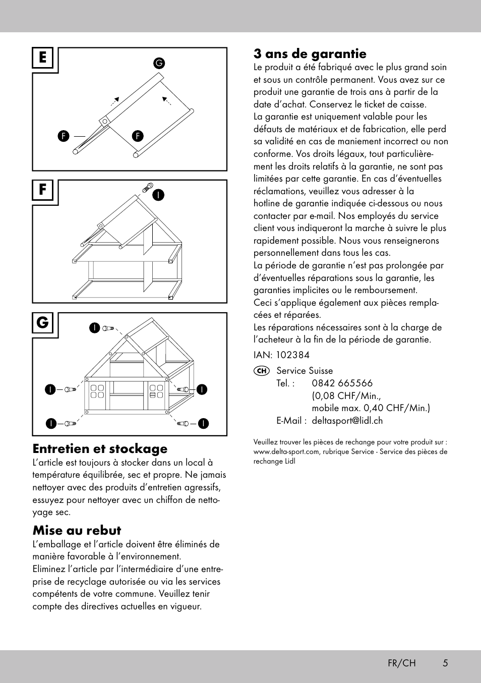 Fe g, 3 ans de garantie, Entretien et stockage | Mise au rebut | Playtive Doll‘s House User Manual | Page 5 / 12