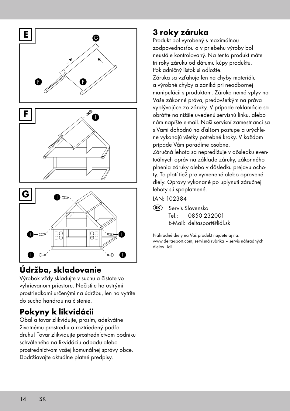 Fe g, 3 roky záruka, Údržba, skladovanie | Pokyny k likvidácii | Playtive Doll‘s House User Manual | Page 14 / 20