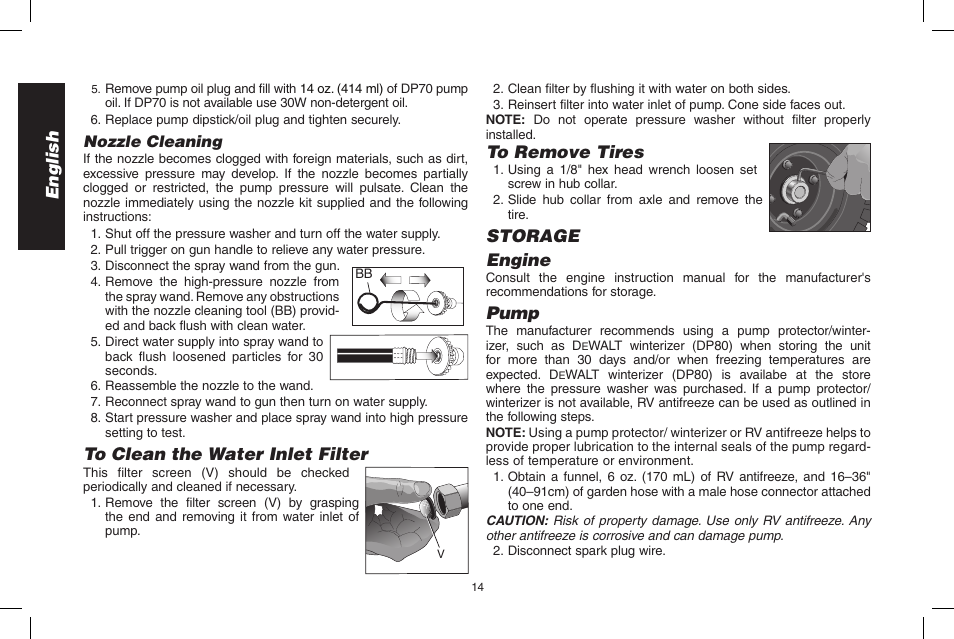 English, Storage engine, Pump | DeWalt N000589 User Manual | Page 14 / 64