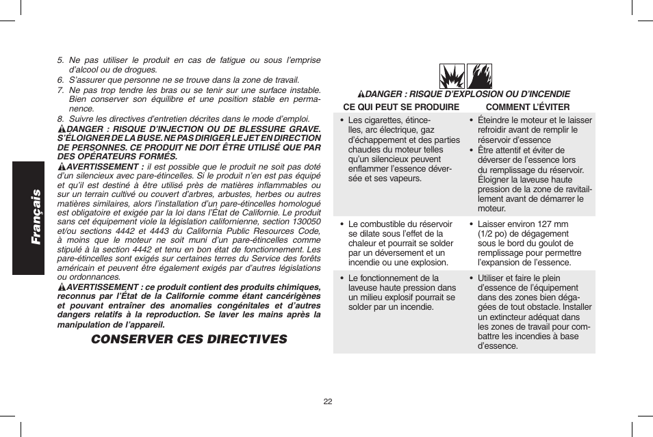 Français, Conserver ces directives | DeWalt N000589 User Manual | Page 22 / 64