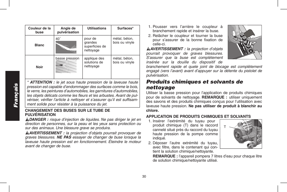 Français, Produits chimiques et solvants de nettoyage | DeWalt N000589 User Manual | Page 30 / 64