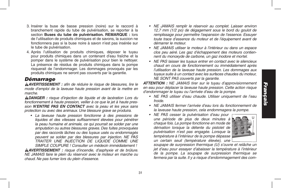 Français, Démarrage | DeWalt N000589 User Manual | Page 31 / 64