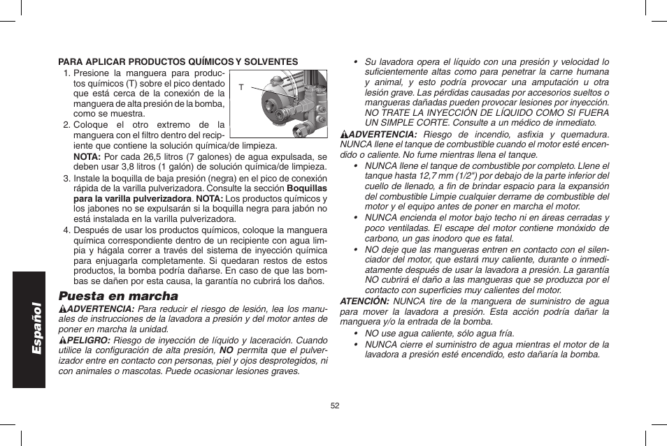 Español, Puesta en marcha | DeWalt N000589 User Manual | Page 52 / 64
