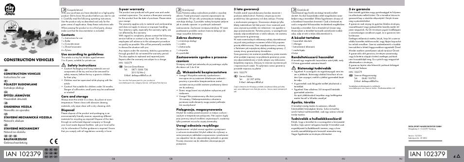 Playtive CONSTRUCTION VEHICLES User Manual | 2 pages