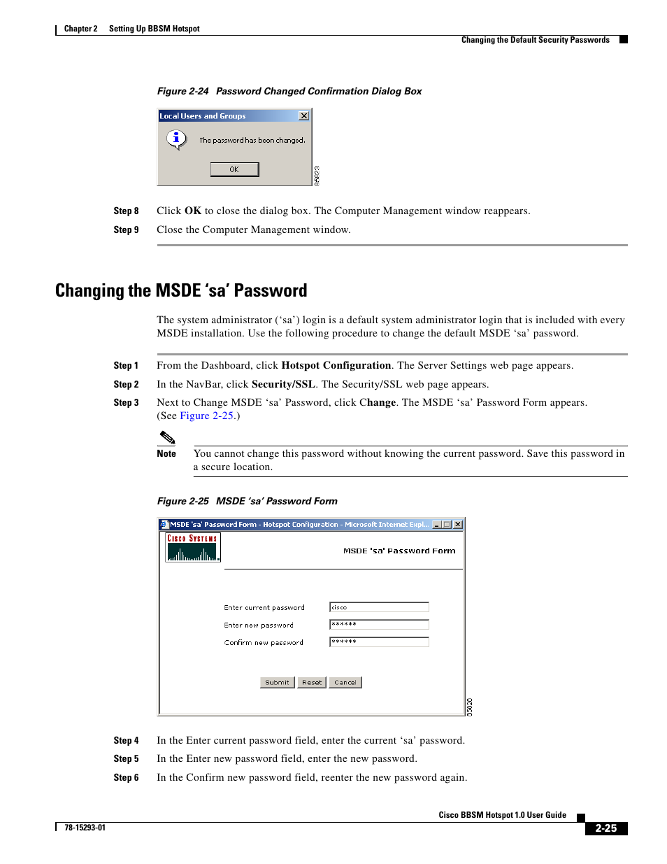 Changing the msde ‘sa’ password, Figure 2-24 | Cisco BBSM 1 User Manual | Page 25 / 42