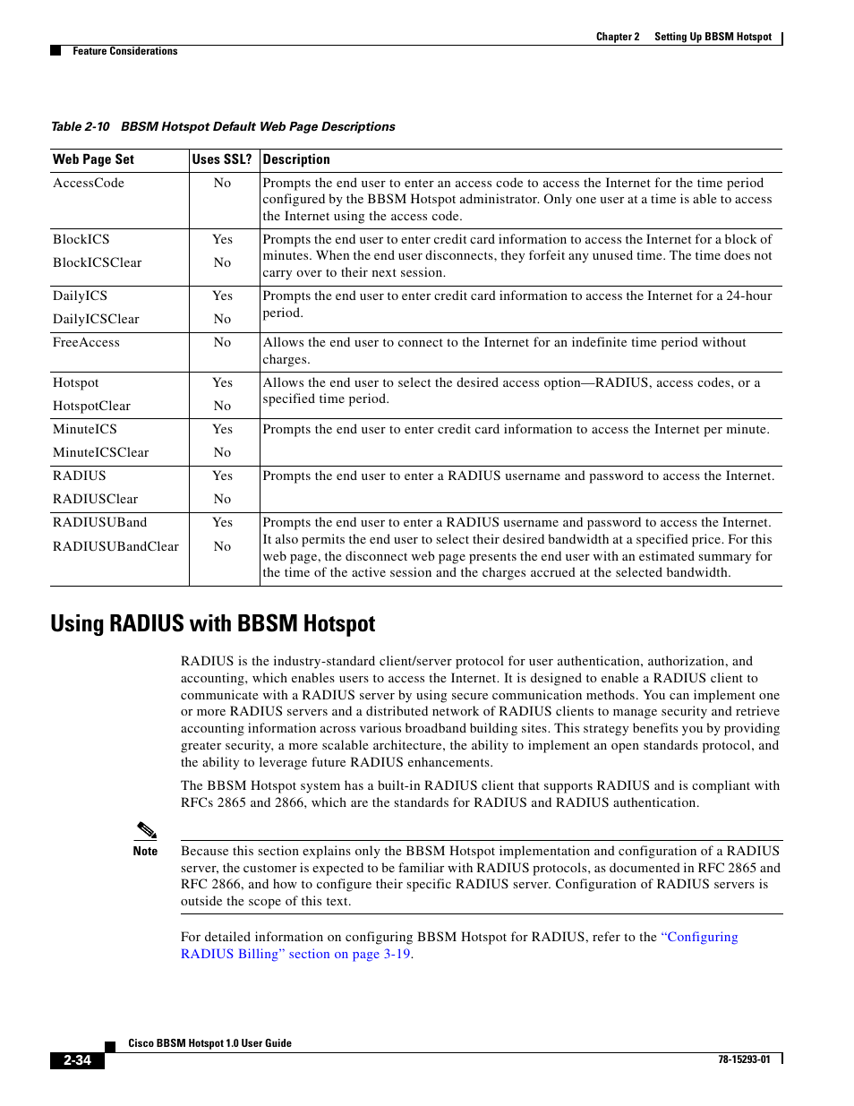 Using radius with bbsm hotspot, Table 2-10 | Cisco BBSM 1 User Manual | Page 34 / 42