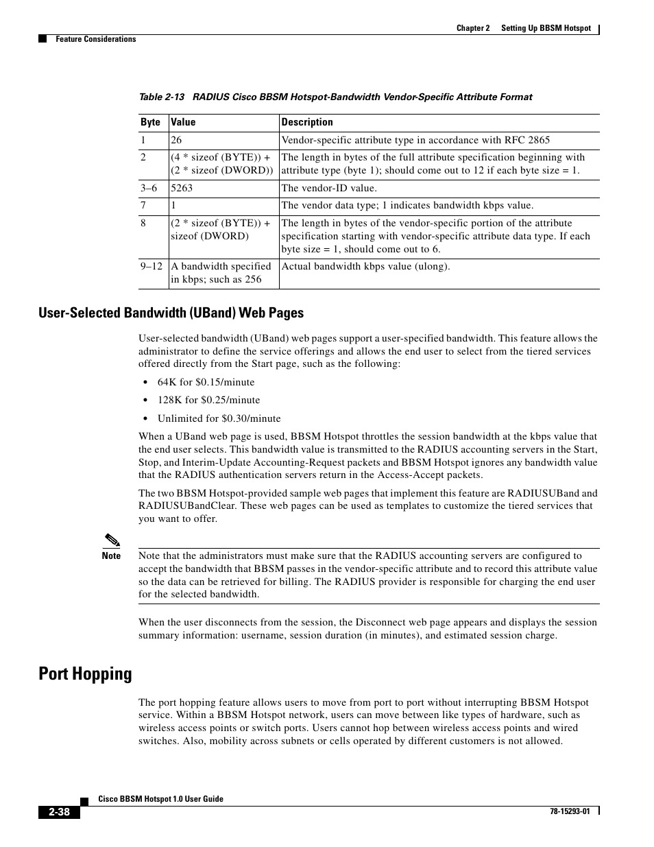 Port hopping, User-selected bandwidth (uband) web pages | Cisco BBSM 1 User Manual | Page 38 / 42