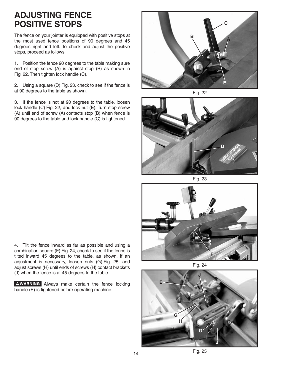 Adjusting fence positive stops | Delta 37-360 User Manual | Page 14 / 24