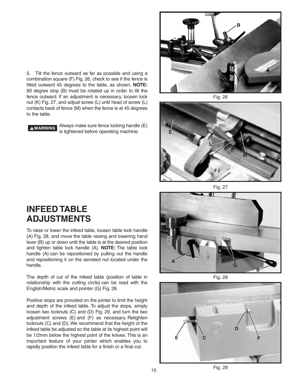 Infeed table adjustments | Delta 37-360 User Manual | Page 15 / 24