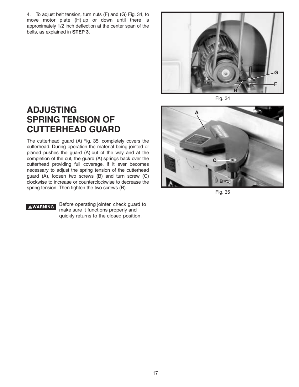 Adjusting spring tension of cutterhead guard | Delta 37-360 User Manual | Page 17 / 24