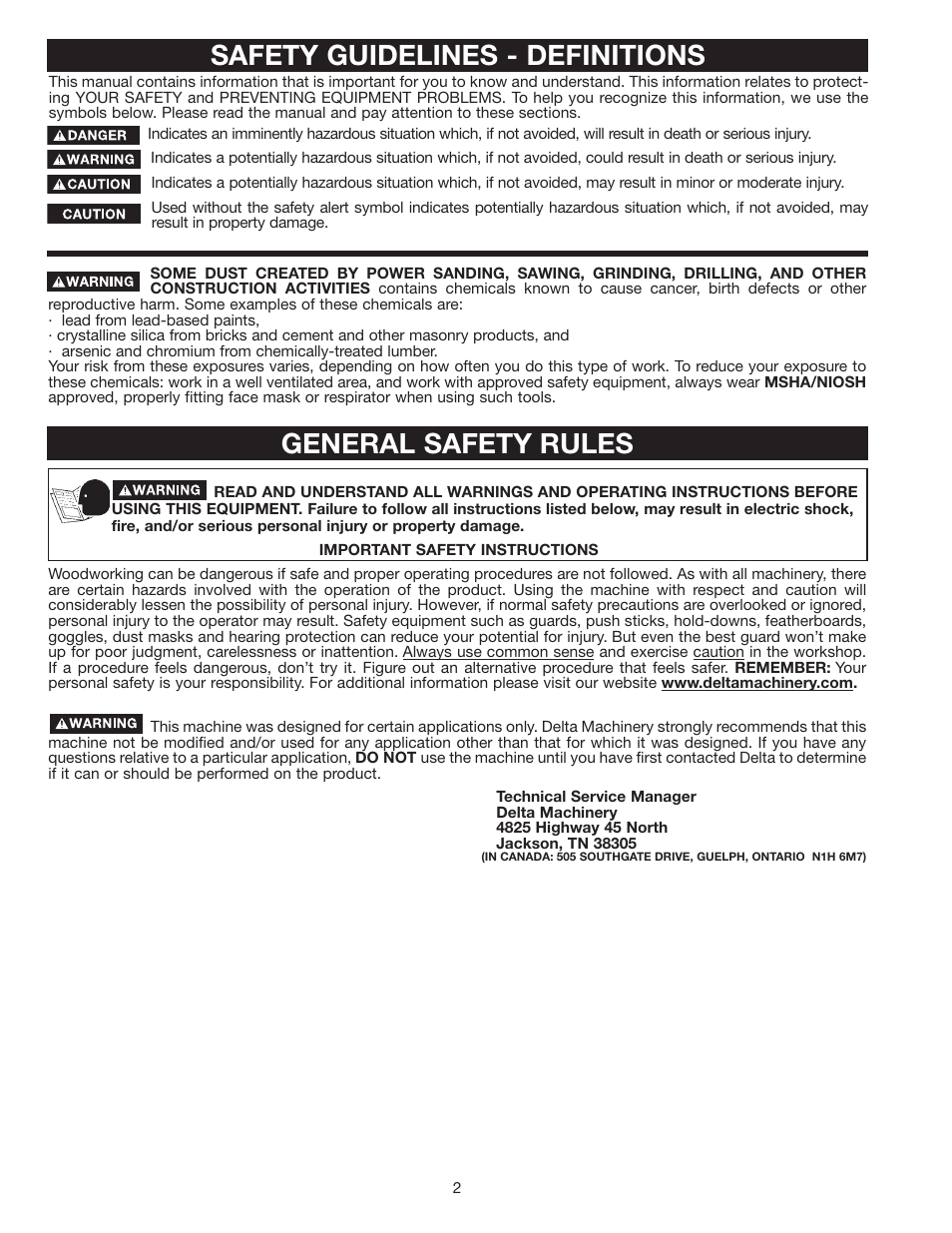 Safety guidelines - definitions, General safety rules | Delta 37-360 User Manual | Page 2 / 24