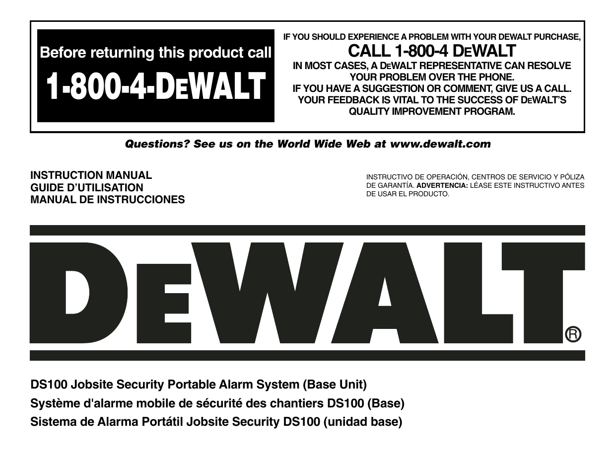 DeWalt DS100 User Manual | 104 pages
