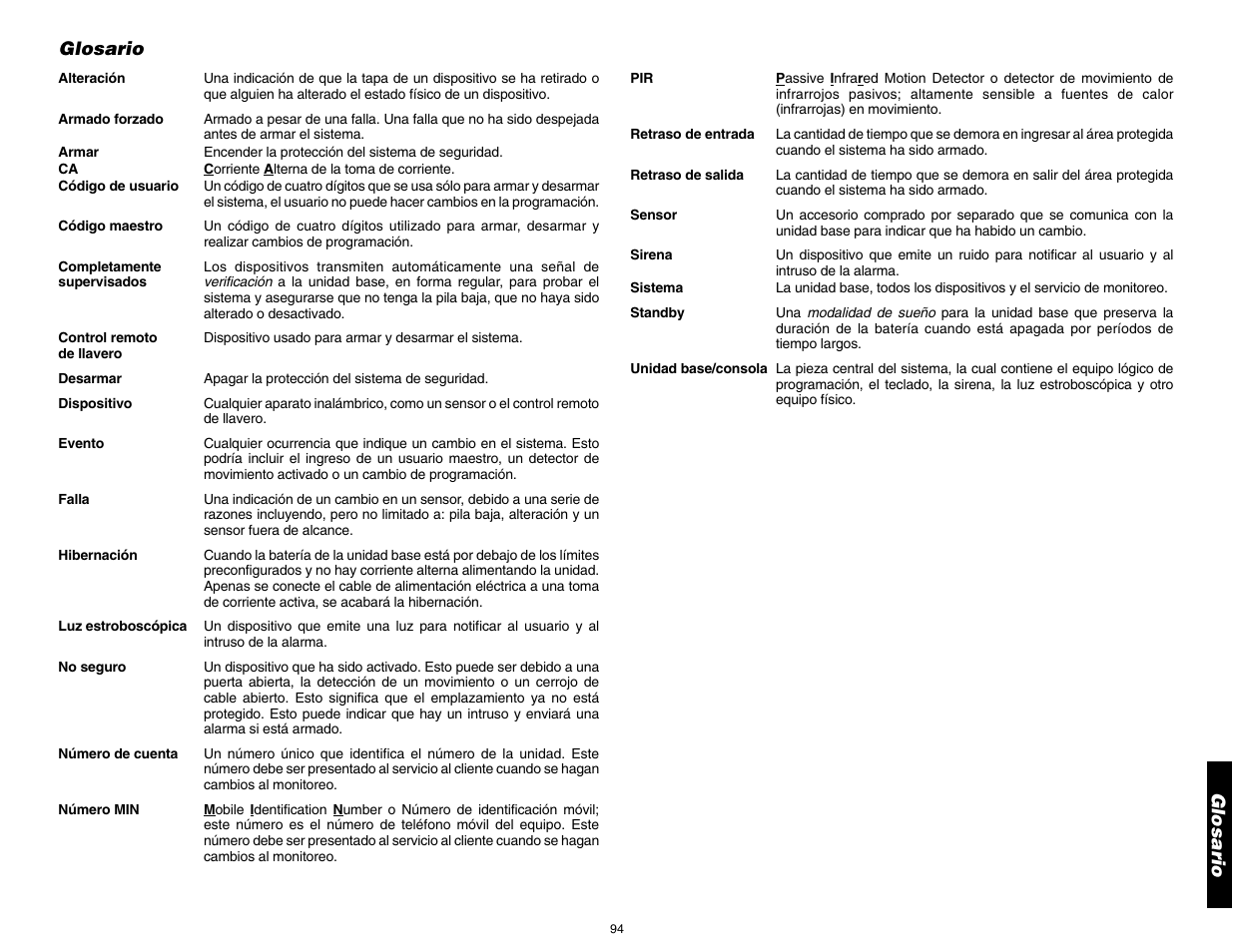 Glosario | DeWalt DS100 User Manual | Page 101 / 104