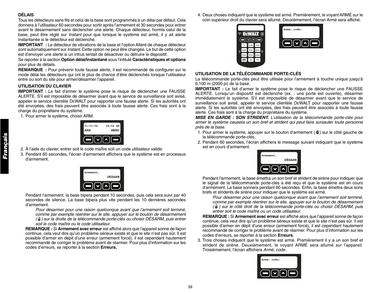 Français | DeWalt DS100 User Manual | Page 46 / 104