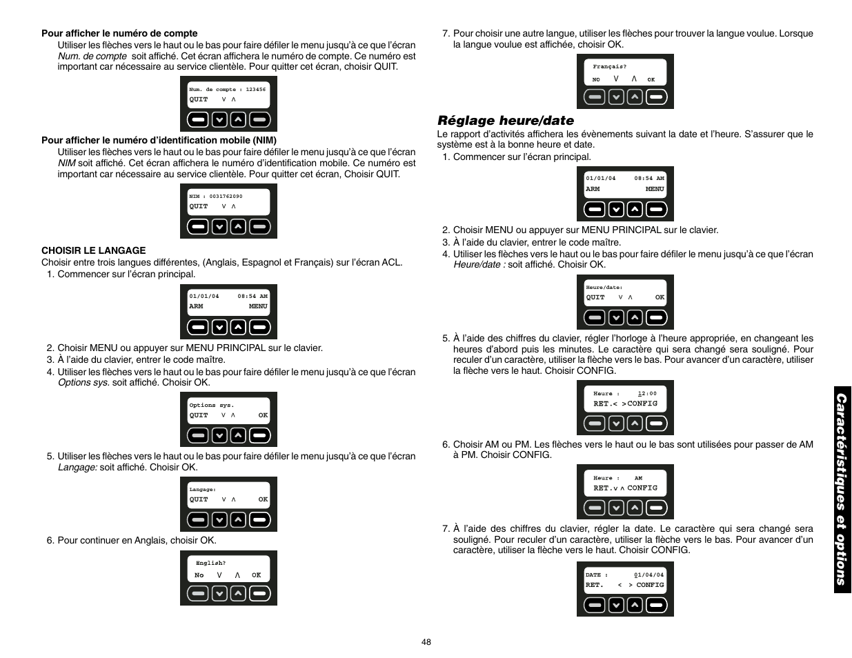 Réglage heure/date, Caractéristiques et options | DeWalt DS100 User Manual | Page 55 / 104