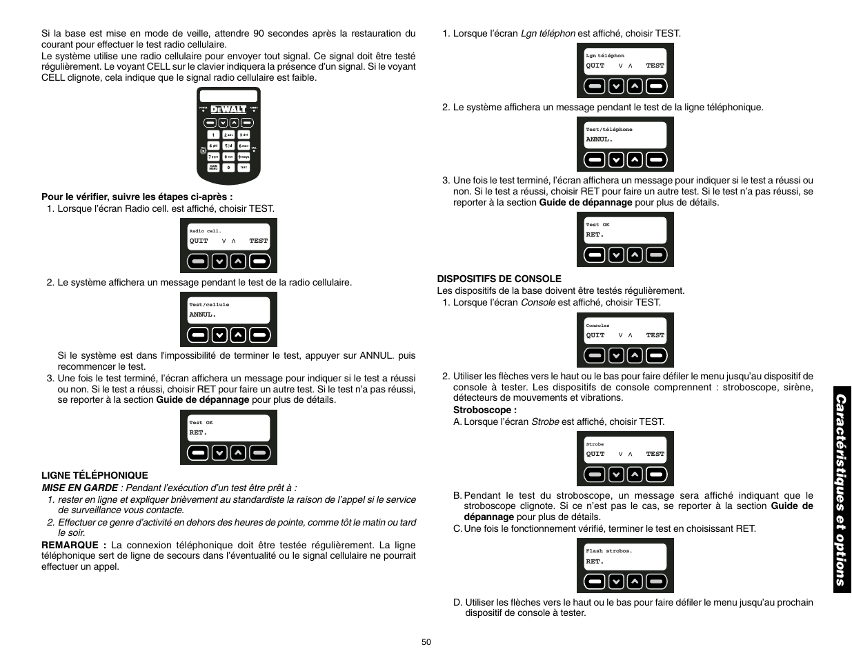 Caractéristiques et options | DeWalt DS100 User Manual | Page 57 / 104