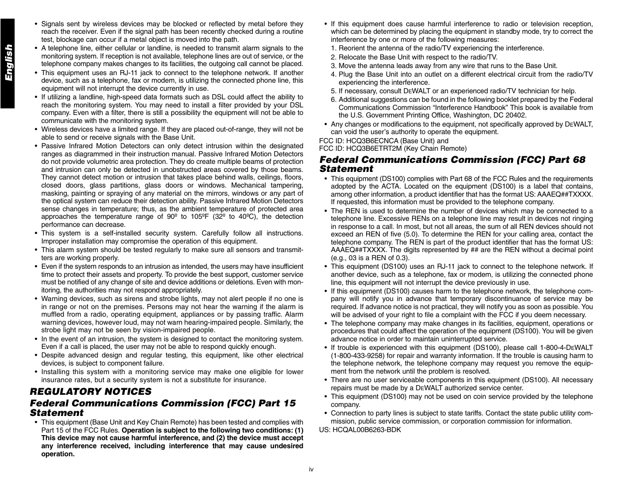 English | DeWalt DS100 User Manual | Page 6 / 104