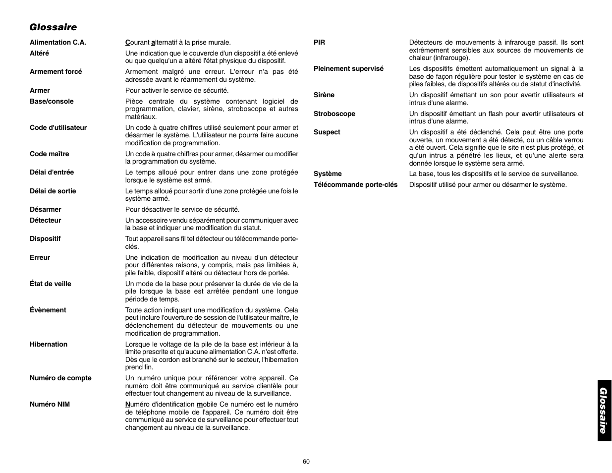 Glossair e, Glossaire | DeWalt DS100 User Manual | Page 67 / 104