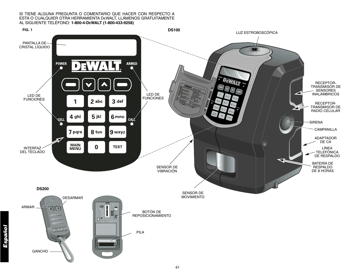 Español | DeWalt DS100 User Manual | Page 68 / 104