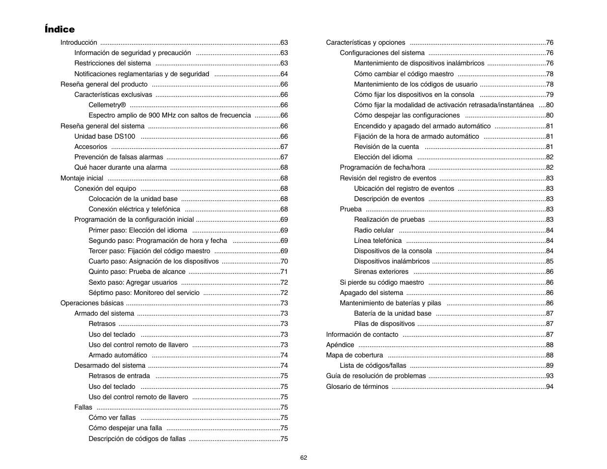 Índice | DeWalt DS100 User Manual | Page 69 / 104