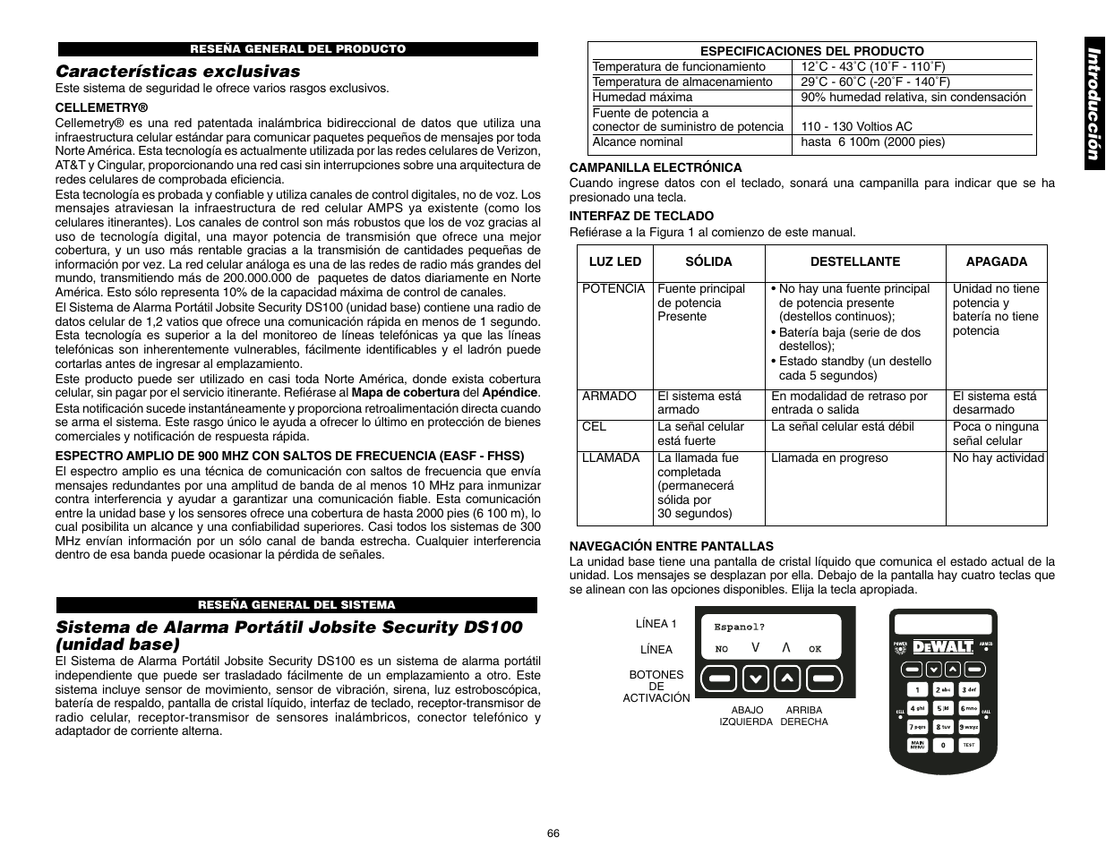 Intr oducción características exclusivas | DeWalt DS100 User Manual | Page 73 / 104