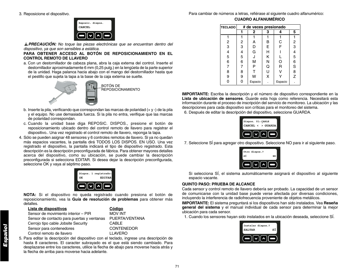 Español | DeWalt DS100 User Manual | Page 78 / 104