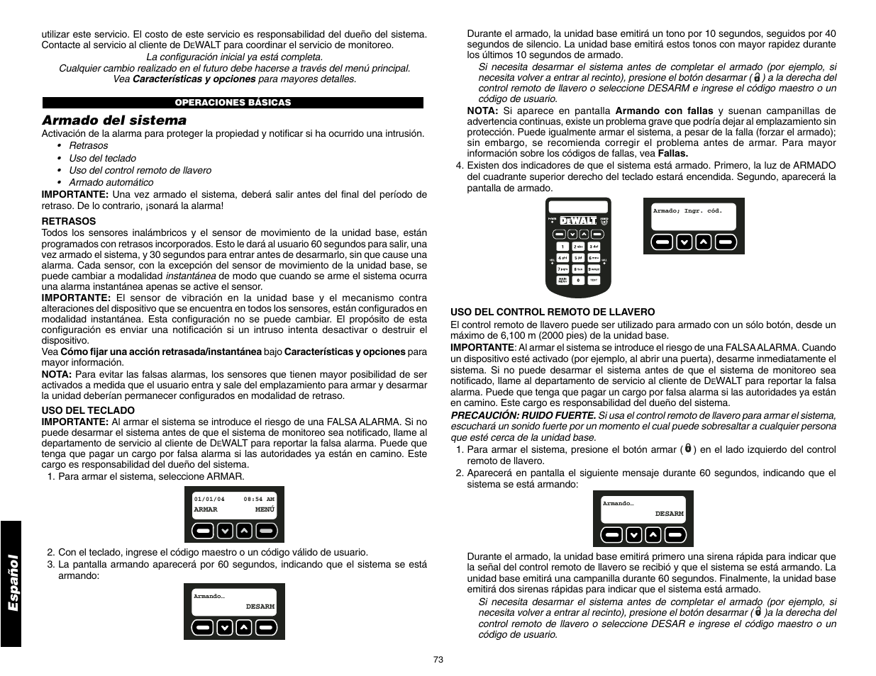Español, Armado del sistema | DeWalt DS100 User Manual | Page 80 / 104