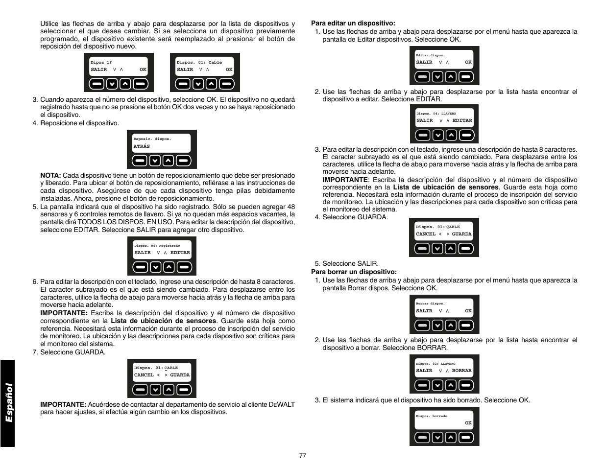 Español | DeWalt DS100 User Manual | Page 84 / 104